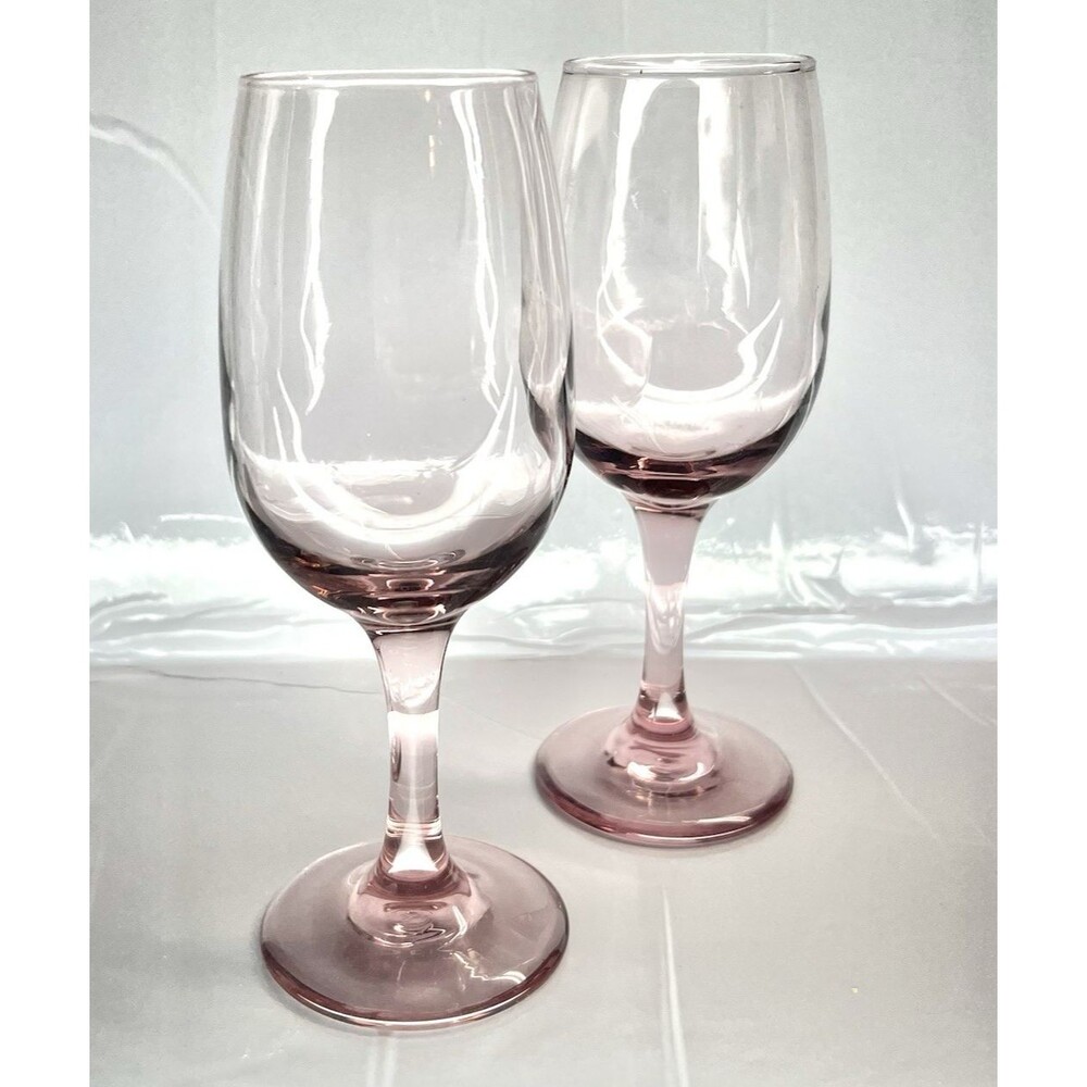 Set of 2 Libbey - Wine Glasses / Water Goblets- Stemware- Plum/Pink 10oz